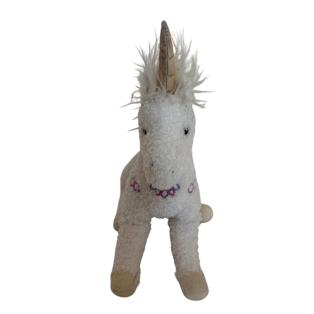 Douglas The Cuddle Toy White Unicorn Plush Gold Horn & Collar 12in